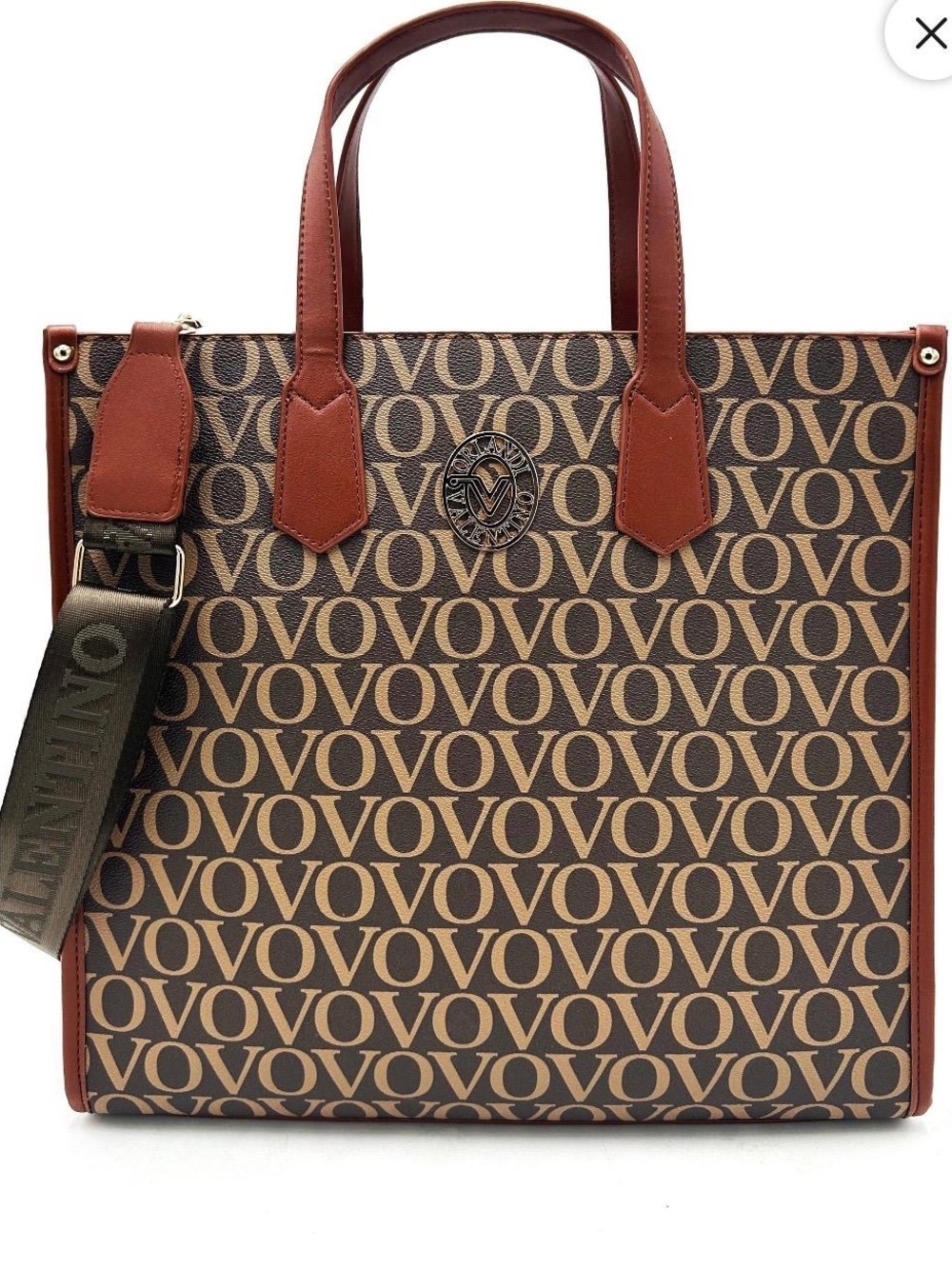 Valentino Orlandi Large Printe Monogram Messenger Bag W/ Tan VeganLeather Trim